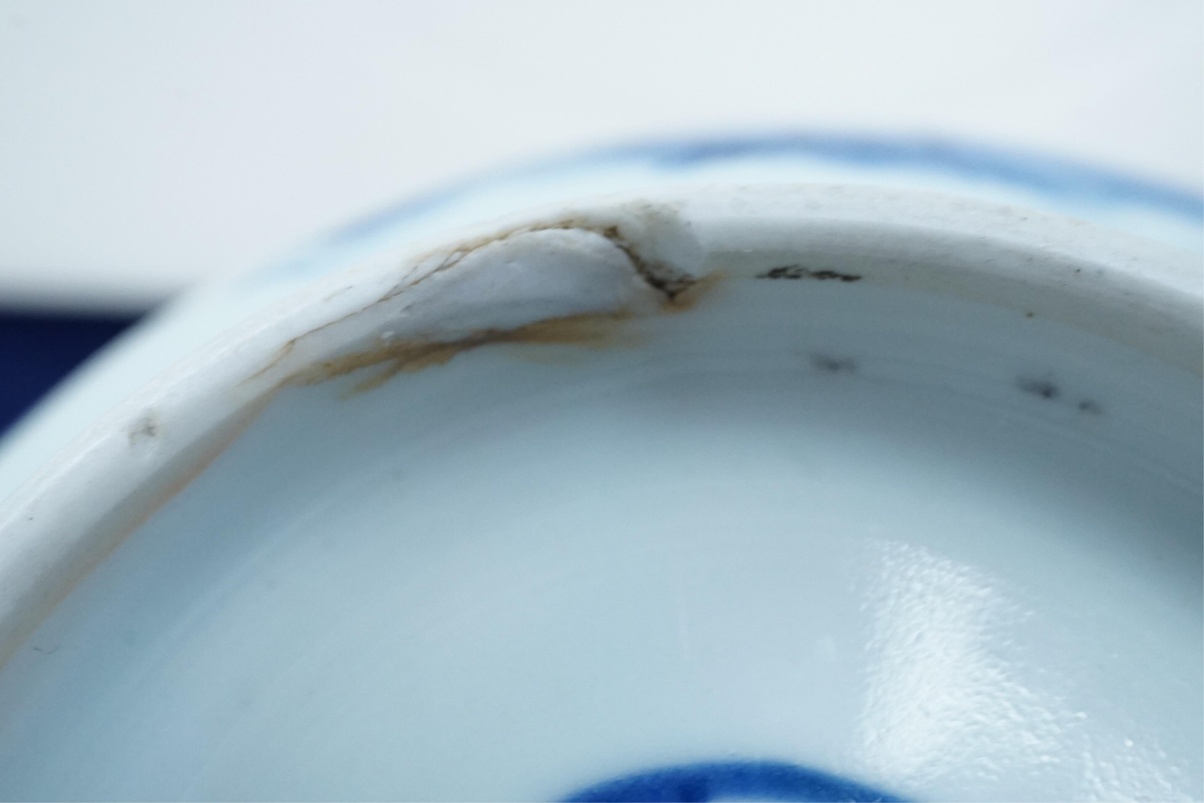 A pair of Chinese Transitional blue and white 'mythical beasts' bowls, early Kangxi period